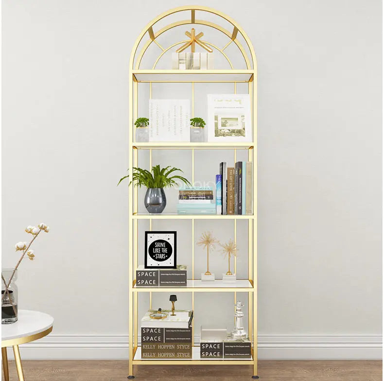 Nordic wrought iron shelf floor-to-ceiling simple living room gold bookshelf bedroom home decoration storage display shelf