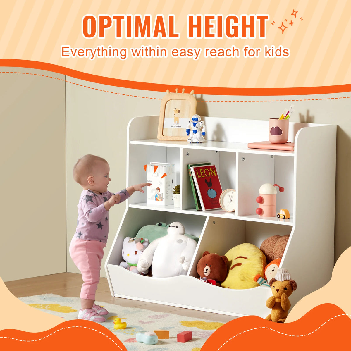VEVOR Kid Storage Cubby Toy Storage Organizer with Bookshelf Children Book Toy Shelf for Kids Room Playroom Kindergarten
