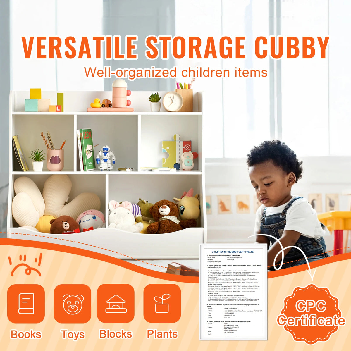 VEVOR Kid Storage Cubby Toy Storage Organizer with Bookshelf Children Book Toy Shelf for Kids Room Playroom Kindergarten