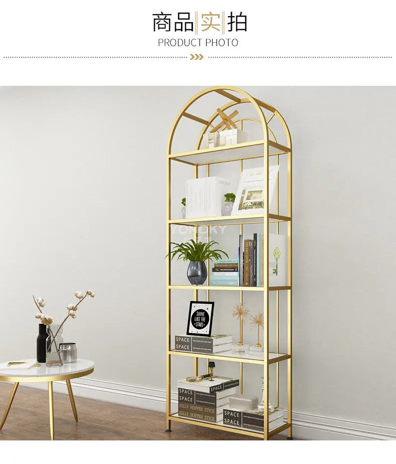 Nordic wrought iron shelf floor-to-ceiling simple living room gold bookshelf bedroom home decoration storage display shelf